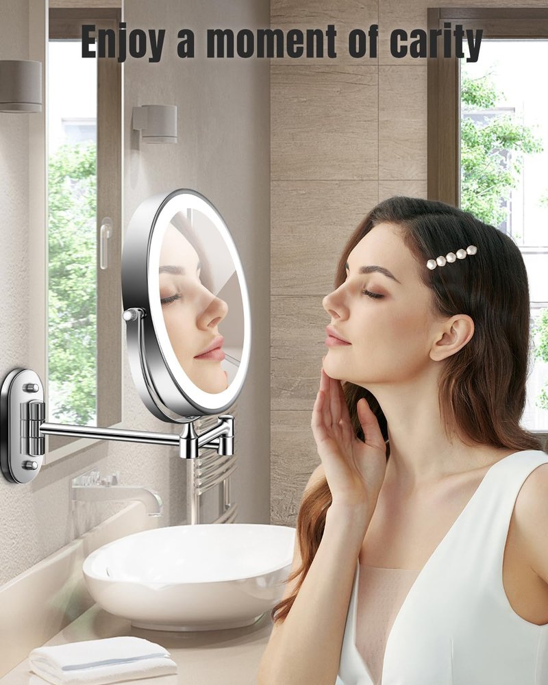 Skiennix 30X/1X Wall Mounted Makeup Mirror - 8'' Double-Sided, Rechargeable, Touch Dimmable, 360° Rotation
