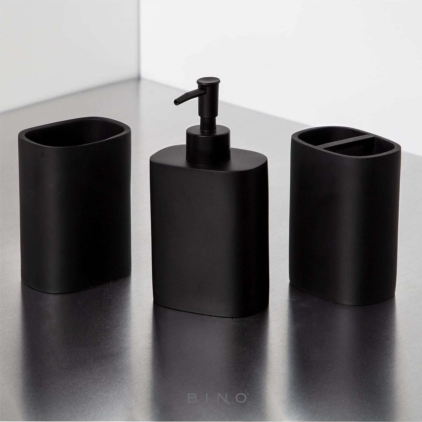 BINO | 3-Piece Bathroom Accessories Set | Stylish Soap Dispenser | Toothbrush Holder and Tumbler for Functional and Elegant Bathroom Decor | Bathroom Essentials | Bathroom Organizer Set & Decor