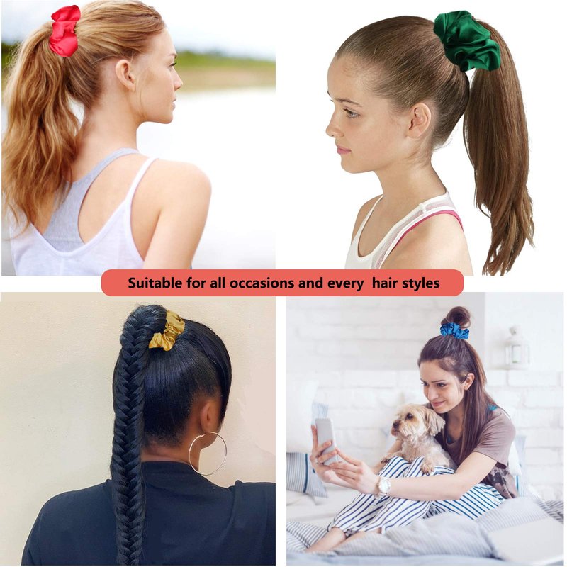 BeeVines Hair Scrunchies, Satin Silk Scrunchies, Silky Curly Hair Accessories for Women, Hair Ties Ropes for Teens, Girl’s Birthday Thanksgiving Christmas Gift, 60 Pack