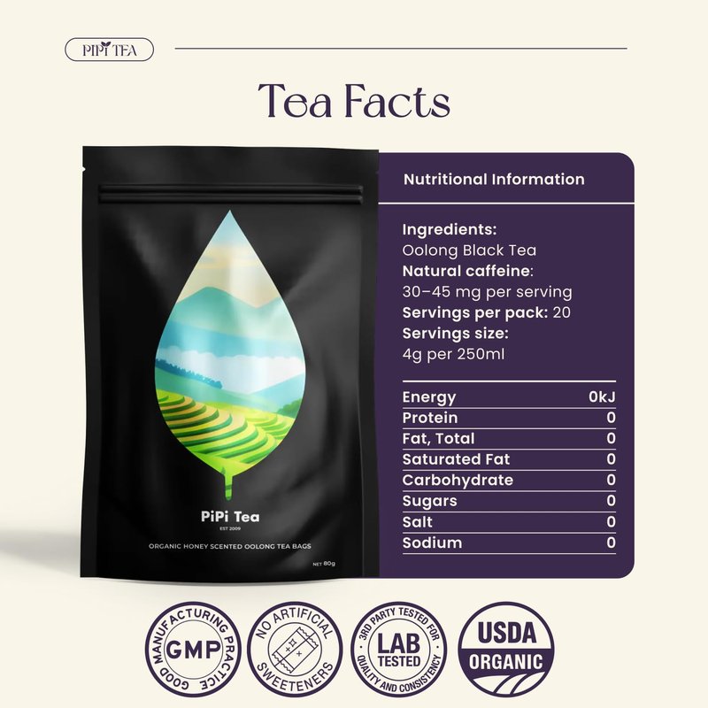 Organic Oolong Tea Bags - Whole Leaf, Calming & Stress Relief | 20 Bags (4g Each)