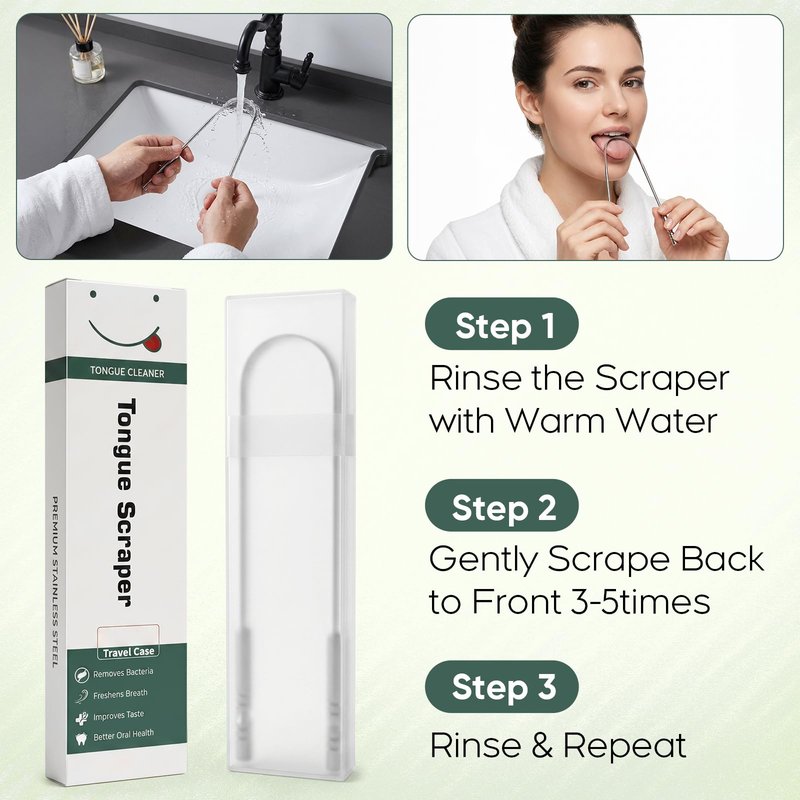 AYOJOY Tongue Scraper with Travel Case, Stainless Steel Tongue Cleaner for Daily Oral Care Routine, Easy to Use, Portable Design