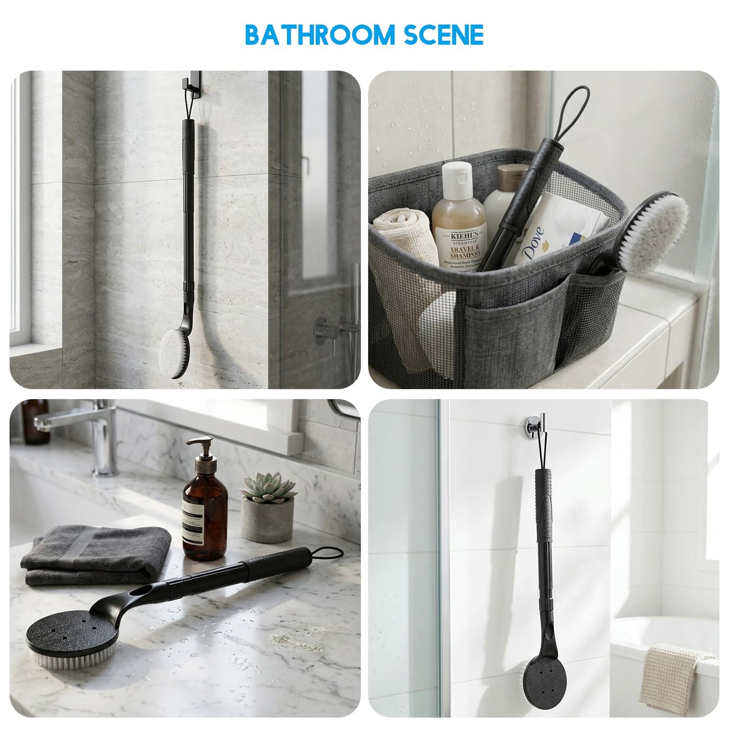 Long Handle Back Scrubber for Shower, 25.7” Telescopic Anti-Slip Bath Brush, Easy Reach Back Cleaner for Exfoliating Dead Skin, Great for Elderly, Disabled & Hard-to-Reach Areas