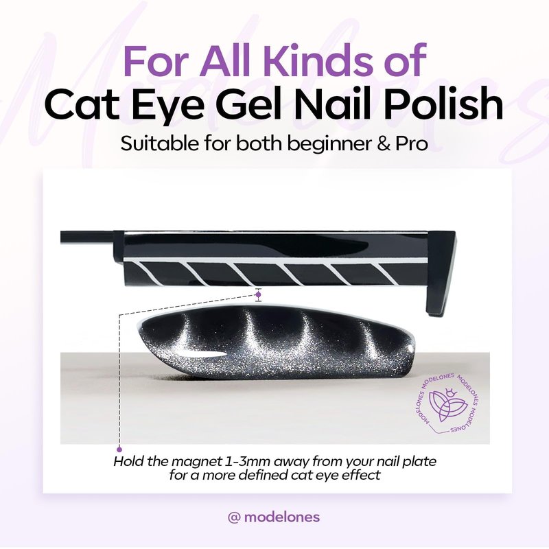 Modelones Cat Eye Gel Nail Polish Magnet, 8-in-1 Cat Eye Magnet Tool for Gel Nails Strong Magnetic Nail Art Wand with Steel Ball, Glass Bead& French Tip&Clover Cateye Multi-Effect Magnets DIY Salon