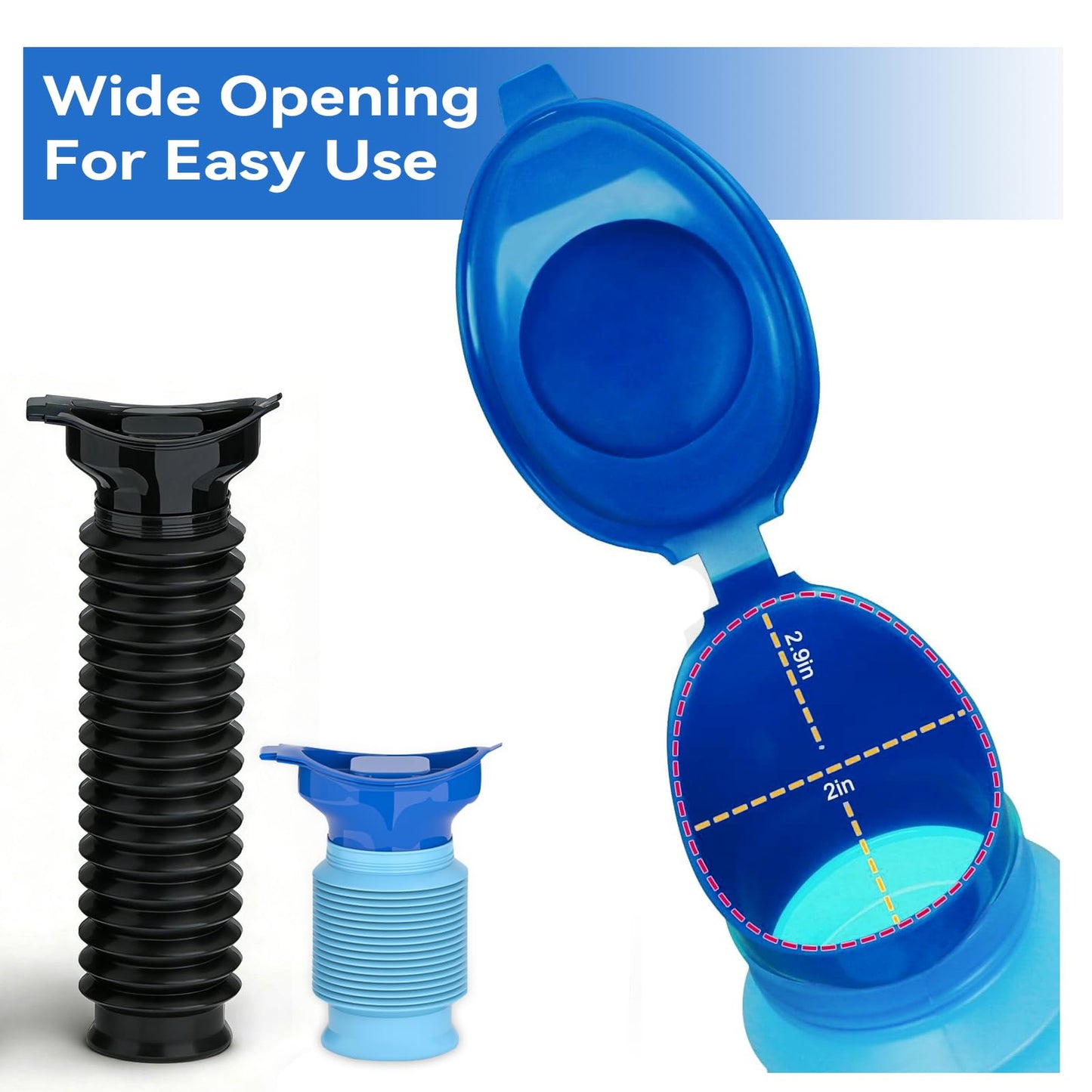 Pee Bottles for Men, Collapsible Emergency Urinal With Disposable Replacement Bags, Car Pee Bottle for Men and Women, 750ml, 2PCS Urine Bottle, Travelling, Traffic Jams & Hiking (black and blue)