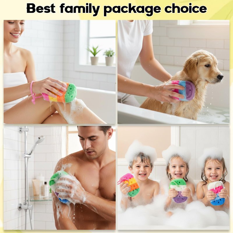 FoldTier 6 Pcs Exfoliating Bath Sponge Body Loofah Sponges Shower for Women Reusable Soft Bathing Pouf Foam Lufa Body Scrubber and Rich Lather, Color Matching(Gradient Colors)