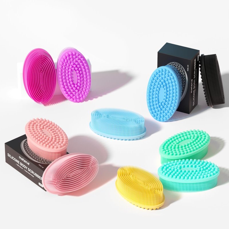 Metene 2 Pack Silicone Body Scrubber, Exfoliating Body Scrubber for Use in Shower,Lathers Well, Long Lasting, Soft Bath Skincare Routine.