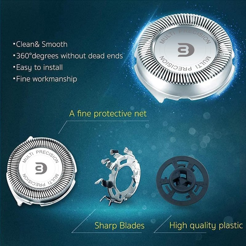 Philips SH30 Replacement Heads - Compatible Blades for Norelco 1000, 2000, 3000 | 6 Blades & 1 Retaining Ring