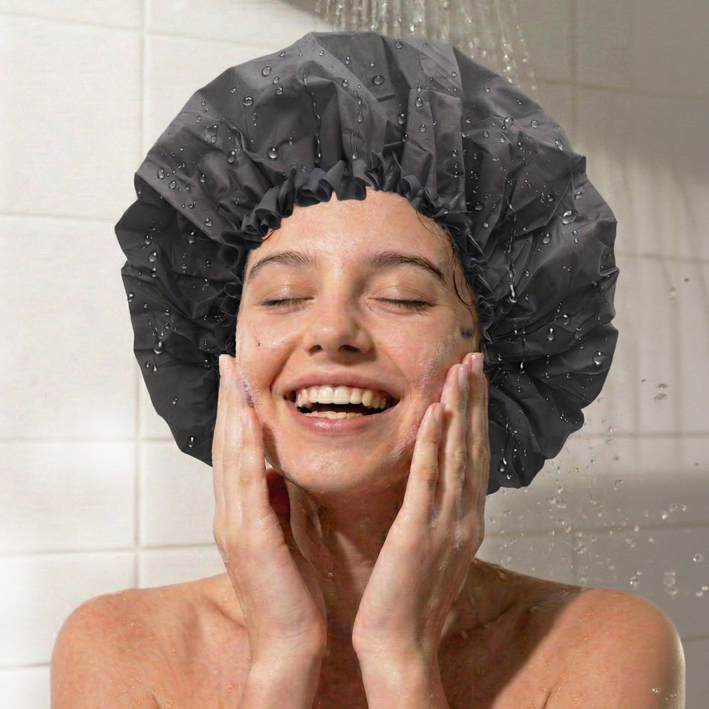 DONNA Super Jumbo Shower Cap β Comfortable Elastic Band, 100% Waterproof Hair Cap for Long Hair, Braids & Thick Styles, Reusable Big Shower Cap for Women, Keeps Hair Dry & Protected, PINK