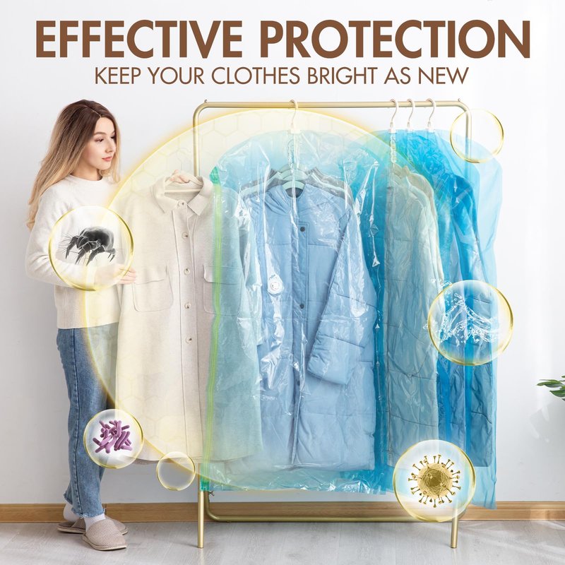 LEVERLOC Hanging Vacuum Storage Seal Space Saver Bags for Clothes, Coat, Blue,3 Long 3 Medium