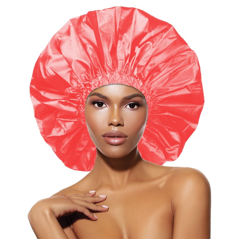 DONNA Shower & Conditioning Silky Satin Cap Waterproof Bath Caps Plastic Reusable Shower Caps Elastic Band Bath Hair Hat Stocking Stuffers for Women, 1PC ROSE COLOR JUMBO SIZE