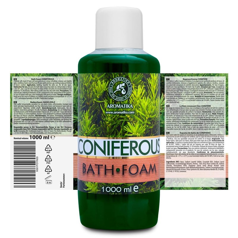 Bath Foam Coniferous 34 oz - Bubble Bath with Swiss Pine Essential Oil for Bath Soak - Relaxing Bath - Aromatherapy Foaming Bath - Coniferous Bath - Good Sleep - Bathing - Body Care - Wellness
