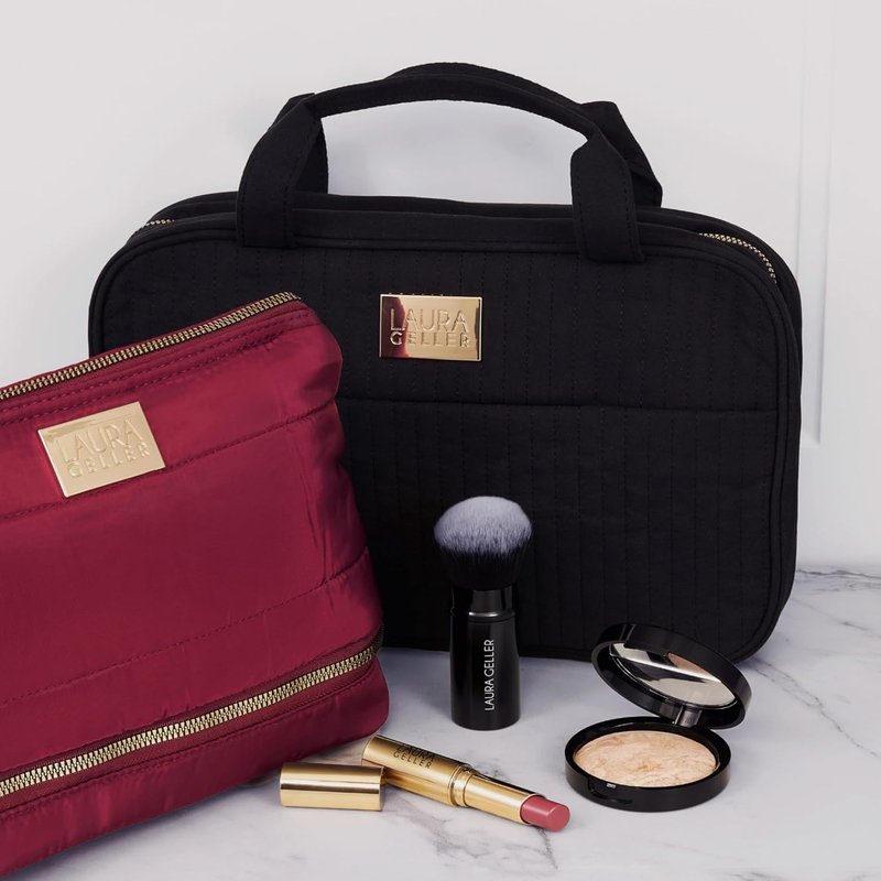 Laura Geller New York Quilted Travel Makeup Bag - Large Capacity Hanging Organizer in Black