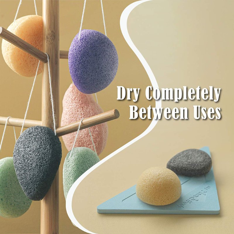 myHomeBody Natural Konjac Facial Sponges – Teardrop Shape - for Gentle Face Cleansing and Exfoliation, Set of 4 (Color Will Be Shipped Randomly)