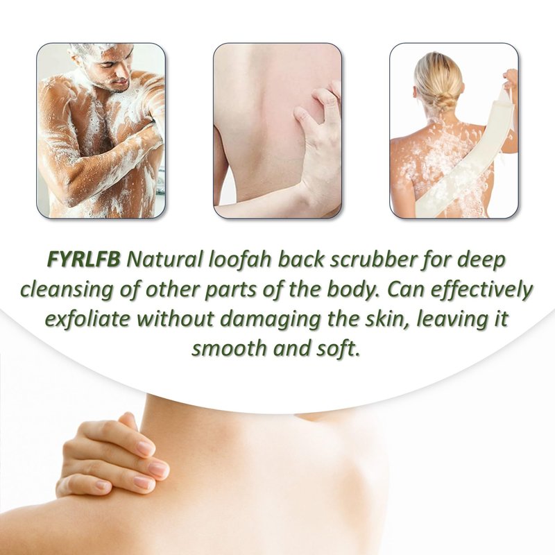FYRLFB Natural Loofah Exfoliating Body Scrubber for Men and Women, Loofah with Handle, Exfoliating Back Scrubber for Shower Set, Luffa Sponge to Clean & Relax Your Body Deeply (1 Pack)