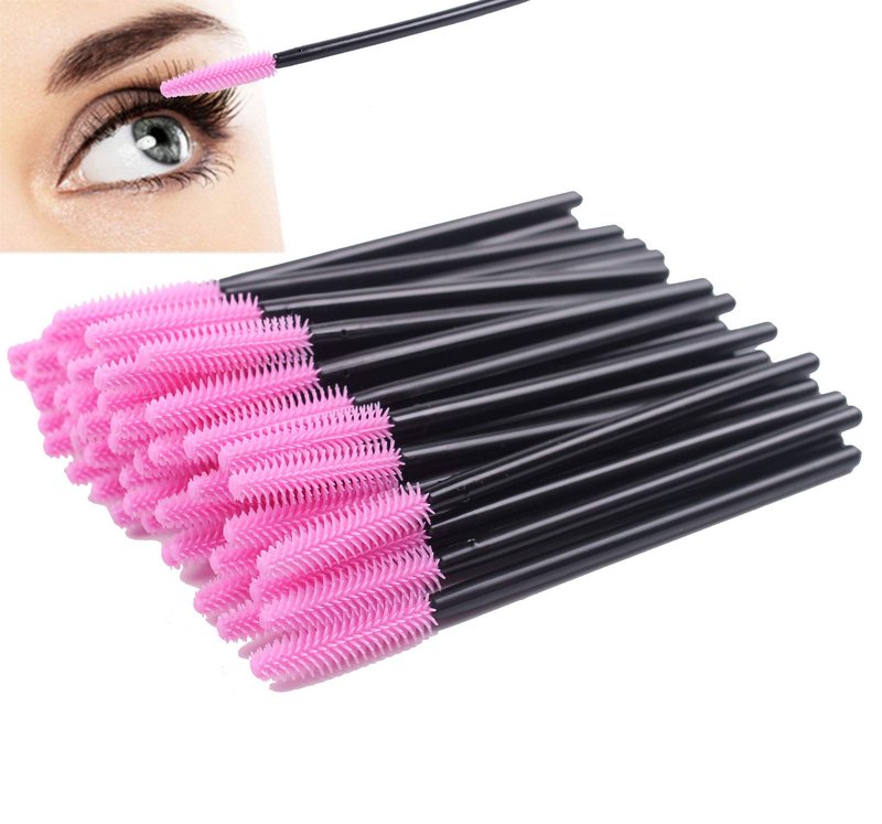 BIHRTC Pack of 100 One-Off Disposable Silicone Eyelash Mascara Brushes Wands Applicator Eyebrow Brush Makeup Tool Set Deep Pink for Makeup Salon and Travel Beauty Kits