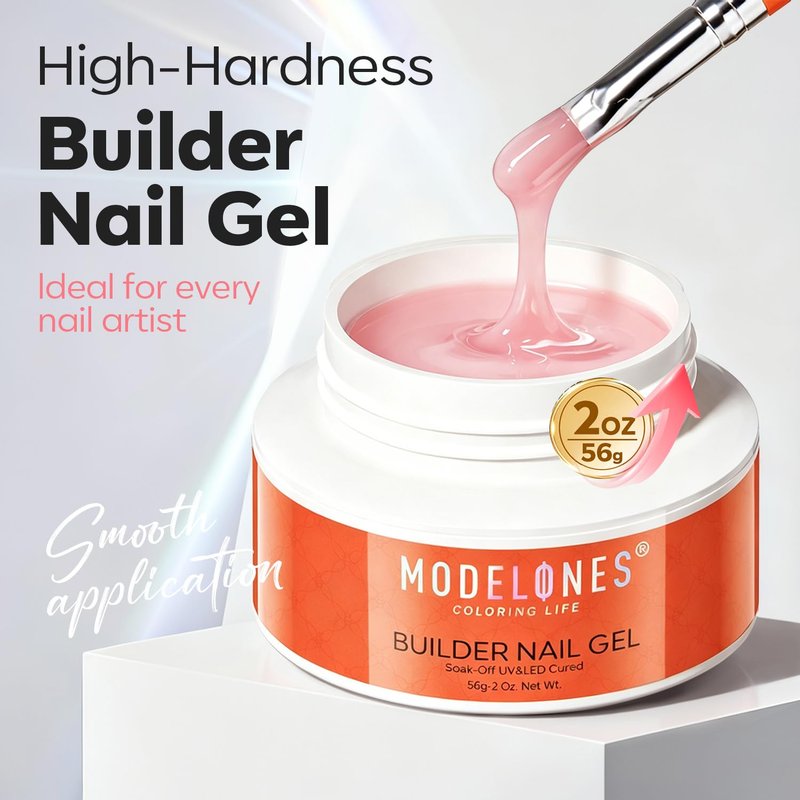 modelones Gel Builder for Nails, Nude Pink Hard Gel 2oz- High Hardness for Nail Extensions, Sculpting,Overlays & Apex Building, 10-in-One U V/LED Cured, Home & Salon DIY Art Manicure