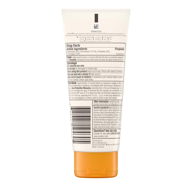 Aveeno Protect + Hydrate Moisturizing Body Sunscreen Lotion with Broad Spectrum SPF 60 & Prebiotic Oat, Weightless & Refreshing Feel, Paraben-Free, Oil-Free, Oxybenzone-Free, 3.0 fl. oz