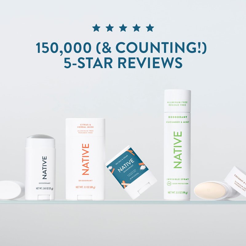 Native Deodorant Contains Naturally Derived Ingredients, 72 Hour Odor Control, Deodorant for Women and Men, Aluminum Free, Sea Salt & Cedar 2.65oz