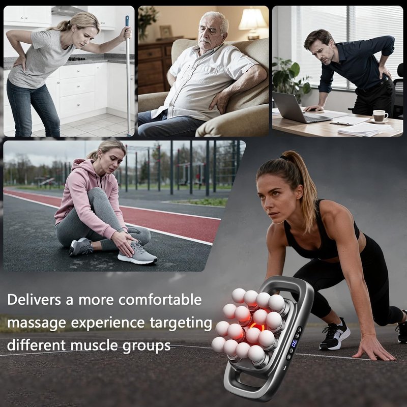 KOOTLEE Deep Tissue Massage Gun - 16 Heads Percussion Massager for Pain Relief & Muscle Relaxation | 3 Modes, 30 Intensity Levels