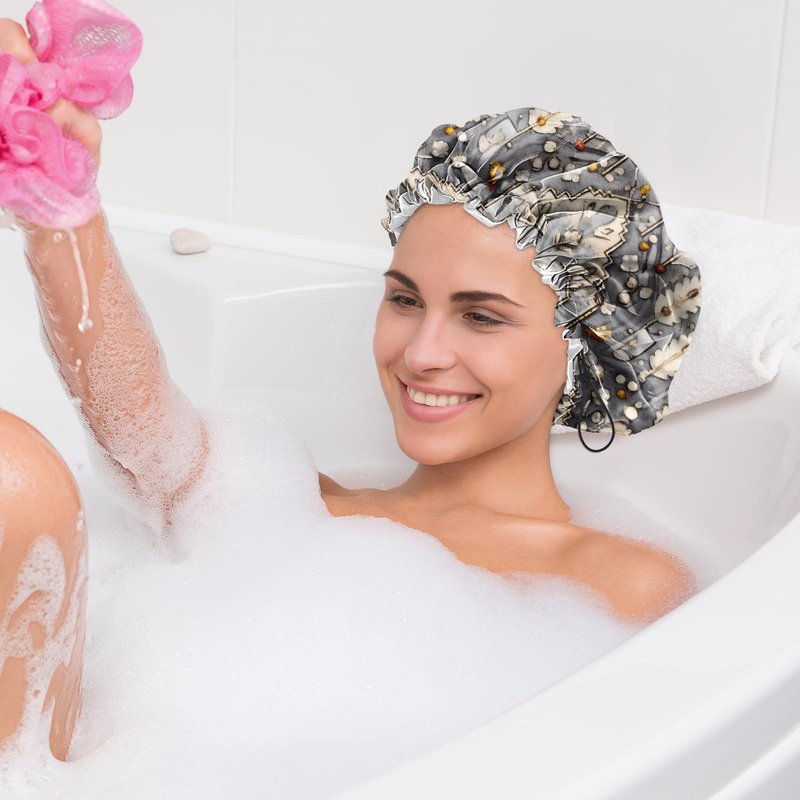 BHAHB 2 PCS Shower Cap Waterproof Double Layer Elastic Adjustable Reusable Hair Bath Caps for Girls Women Cute Aesthetic-Red