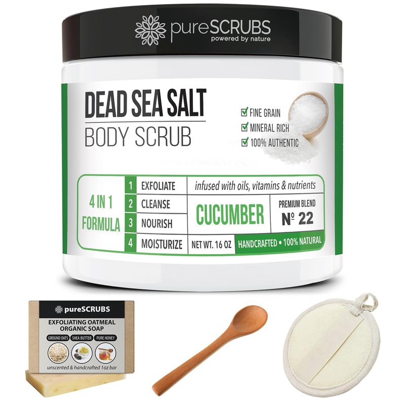 pureSCRUBS Premium Cucumber Body Scrub Set, Exfoliating Dead Sea Salt Scrub