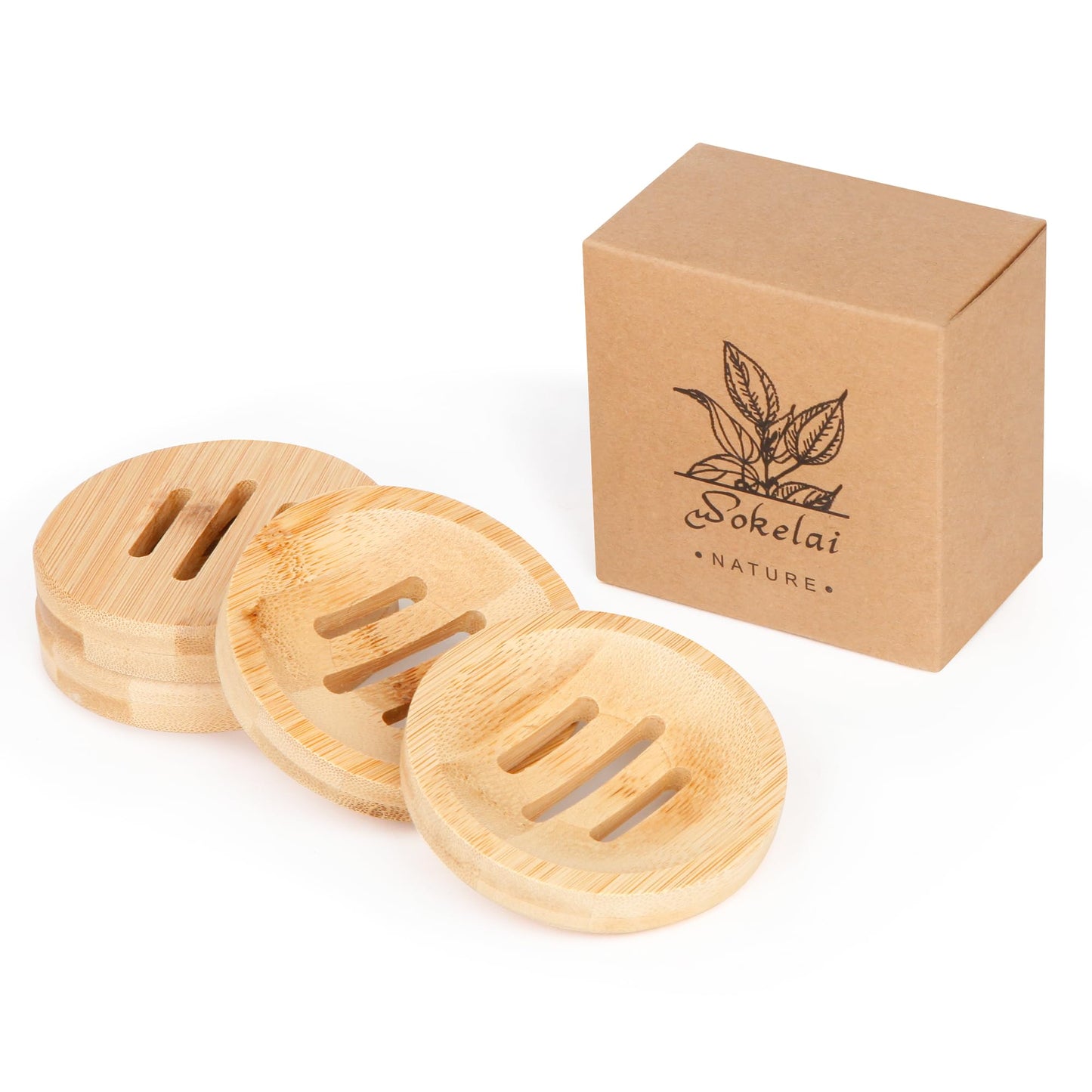 Bamboo Soap Dish for Bar Soap in Shower 4PCS, Wooden Round Holders Self-Draining Tray for Shampoo Conditioner Bars Holder, Travel Soap Saver Case for Bathroom, Kitchen Sink, Bath Tub, Razor Sponges