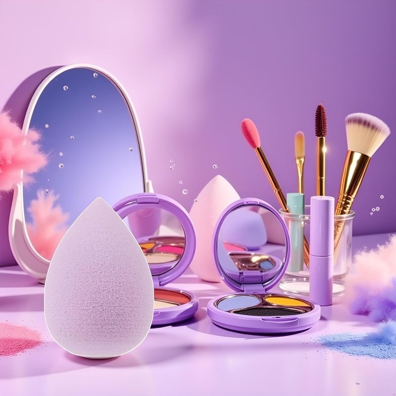 6PCS Mini Makeup Sponge, Black Small Beauty Sponge Blender Set for Foundation, Powder, Concealer Highlight,and Eye Shadow (Purple)