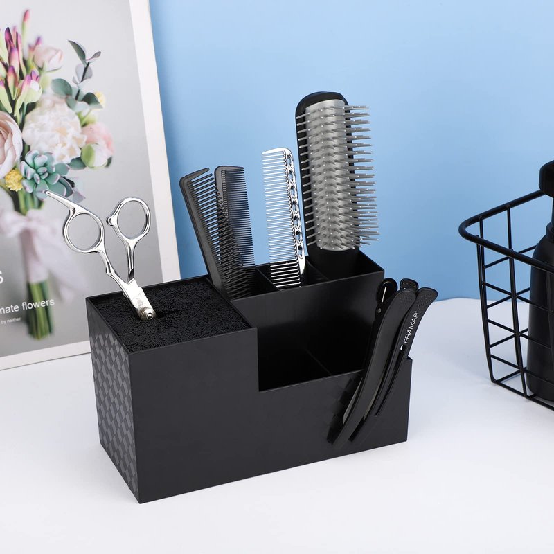 Segbeauty Scissor Stand Large, 6 Grid Salon Hairdressing Barber Supplies Organizer Holder, Professional Hair Cutting Tools Storage Case for Scissor Comb Hair Brush Barber Accessories Black