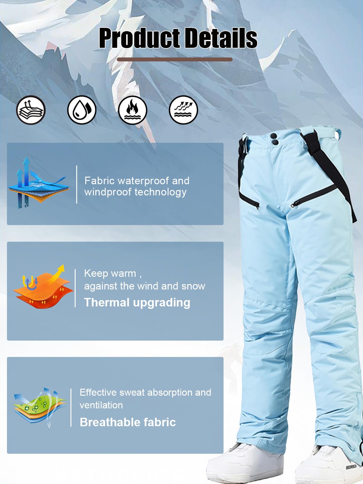 SnowElve Womens Ski Pants Insulated Snow Pants Waterproof Winter Outdoor Hiking Pants Adjustable Waist Snowboard Pant(TY-2021-2,Black,S)
