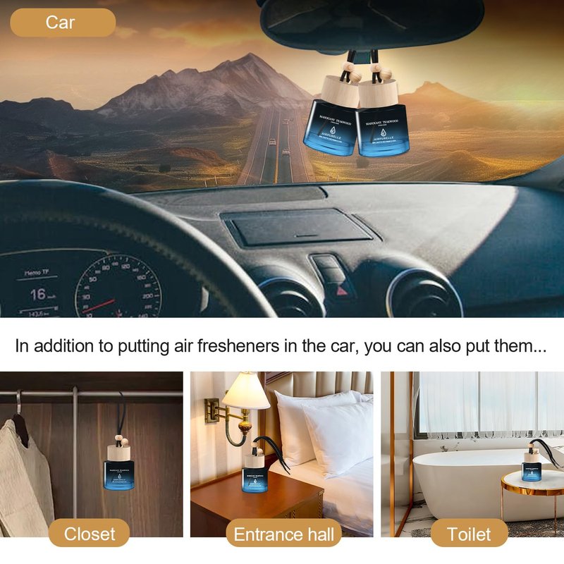 Car Air Freshener Hanging 2 Pack Car Air Fresheners Diffuser - Mahogany Teakwood Fragrance Oil Air Diffuser for Car, 45+ days Long Lasting Car Fresheners Fragrance, Two 0.27 FL OZ/8ML Made in USA