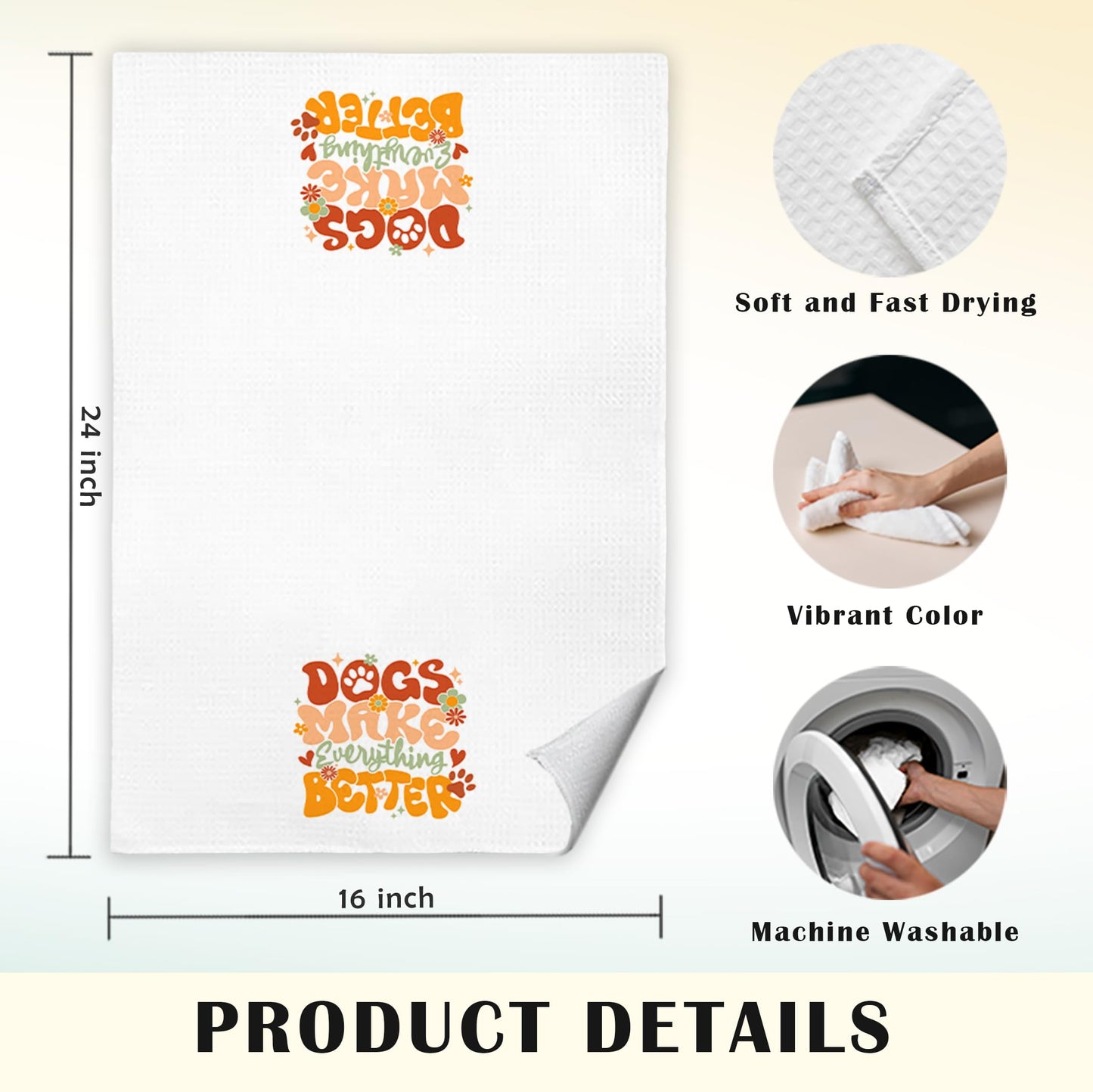 JINYO Dog Kitchen Towels, Dog Gifts for Dog Lovers Women, Dog Mom Owners Gifts, Dog Hand Towels for Bathroom, Dog Dish Towels Tea Towels for Kitchen, Dog Bathroom Kitchen Decor, 16x24 Inch