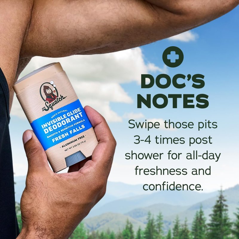 Dr. Squatch Invisible Glide Natural Men’s Deodorant – Smooth Glide, No Stains – Aluminum Free Deodorant Men – Safe for Sensitive Skin – Fresh Falls + Wood Barrel Bourbon – 2.65oz (2-Pack)