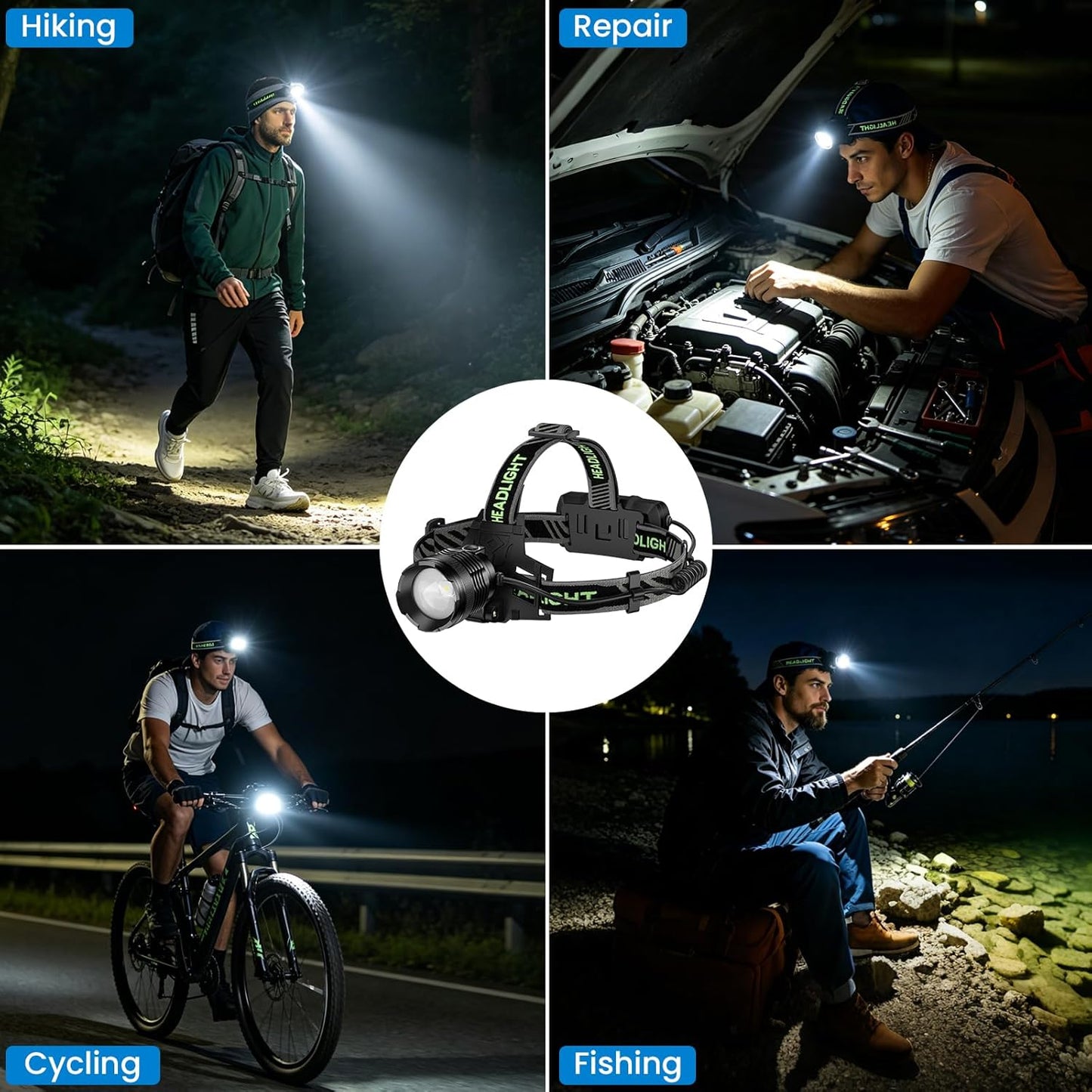 Skiennix Rechargeable Headlamp - 99,000 Lumens Super Bright LED Light | 3 Modes, 90° Adjustable, IPX6 Waterproof for Camping & Hiking