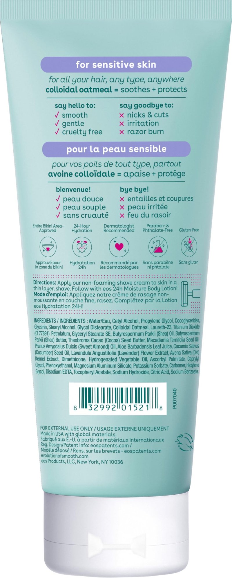 eos Shea Better Sensitive Skin Women's Shave Cream- Fragrance-Free, 2-pack of 7 oz containers
