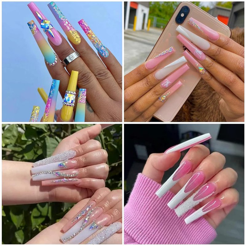 3XL Clear Nail Tips - 504PCS Extra Long Tapered Square Full Cover | 12 Sizes for Acrylic Nails & DIY