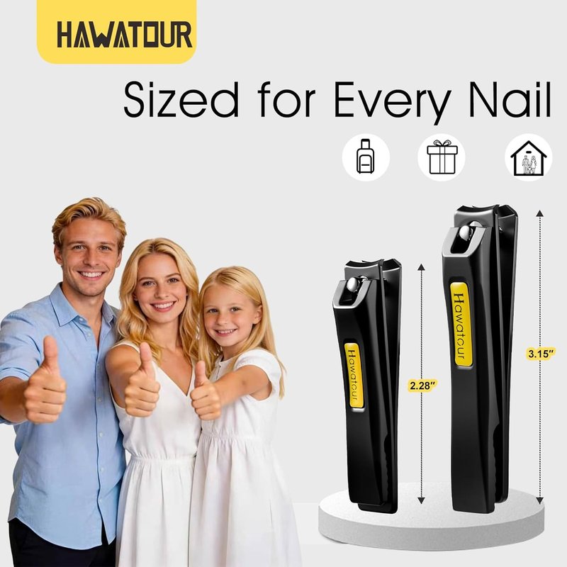 Professional Nail Clippers Set - Curved Stainless Steel Blades for Fingernails & Toenails | Compact Black Tin Case
