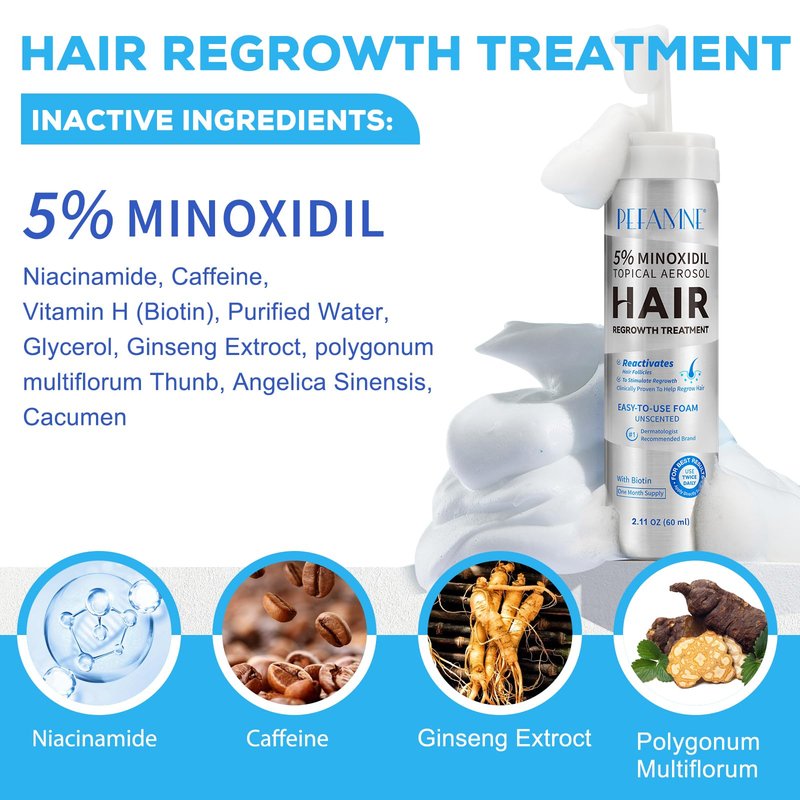 5% Minoxidil Hair Growth Foam, Minoxidil for Men and Women, Hair Regrowth for Men, Beard Growth, Treatment for Scalp Hair Loss Hair Thinning - Increase Thickness and Volume Faster