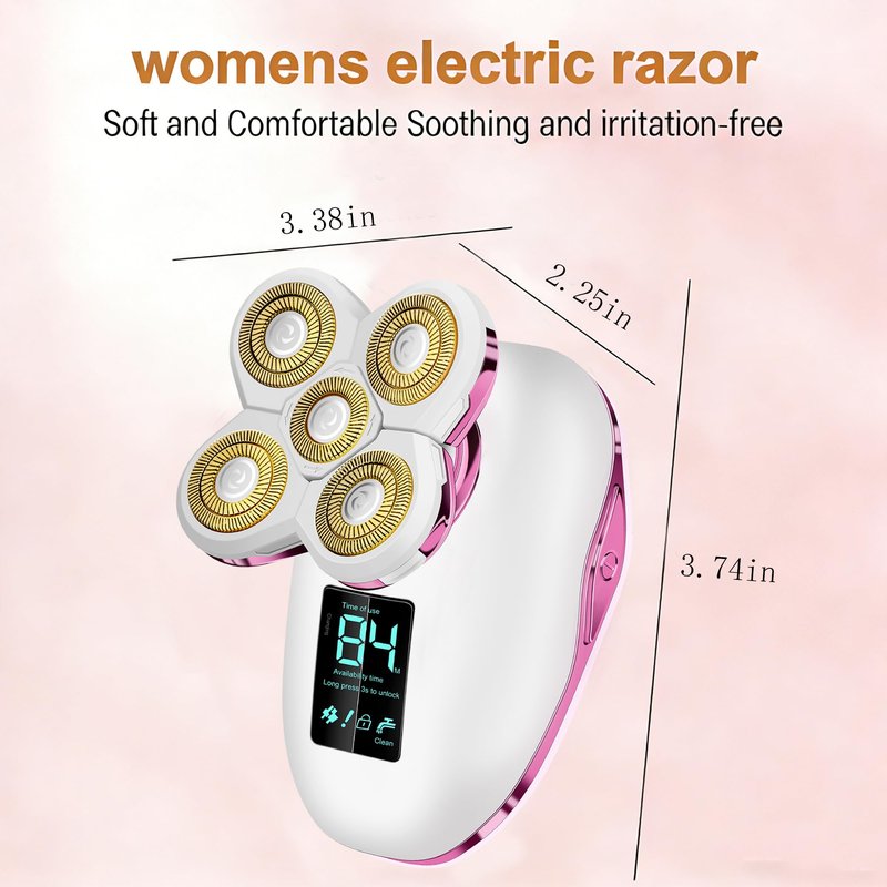 Electric Razors for Women-5D Floating Head IPX7 Waterproof Wet Dry Leg Hair Trimmer, USB-C Rechargeable 90Min Battery, Gentle Facial Bikini Hair Removal with LED Display & Travel Lock