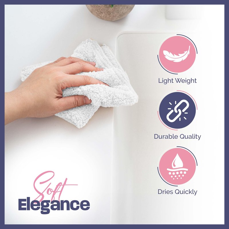 12 x 12 Inches White Wash Cloths Bulk, 12 Pack Face Cloths, Hand Towels for Bathroom, Cotton Washcloths Set, Soft Cleaning Rags for Bath, Body, Spa, Gym, Kitchen, Dish