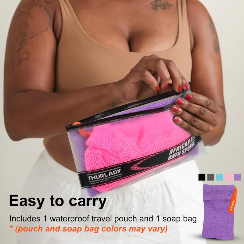 African Net Sponge, Exfoliating Body Scrubber for Cleansing & Gentle Exfoliation, Stretchable Bath Sponge for Hard-to-Reach Areas, African Body Care Daily Use Shower Essentials, with 1 Soap Saver Bag