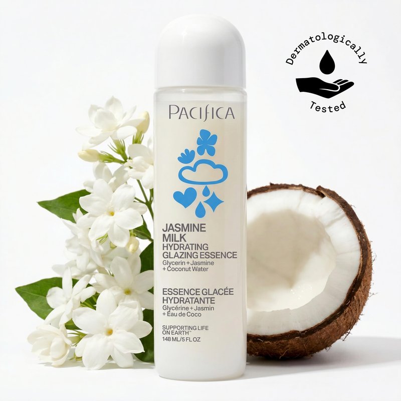 Pacifica Hydrating Glazing Facial Essence with Jasmine Squalane and Polyglutamic Acid - Milky Glass Skin Essence for Dry Skin - Deep Hydration Moisture Lock - Clean Vegan Cruelty-Free - 5 Fl Oz