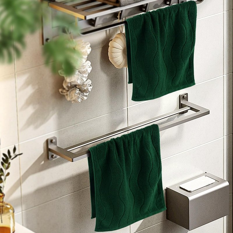 Jacquotha 2-Piece Hand Towels Set in Forest Green, Wavy Striped Jacquard Towels for Bathroom Kitchen (13x29 Inches, 100% Cotton)