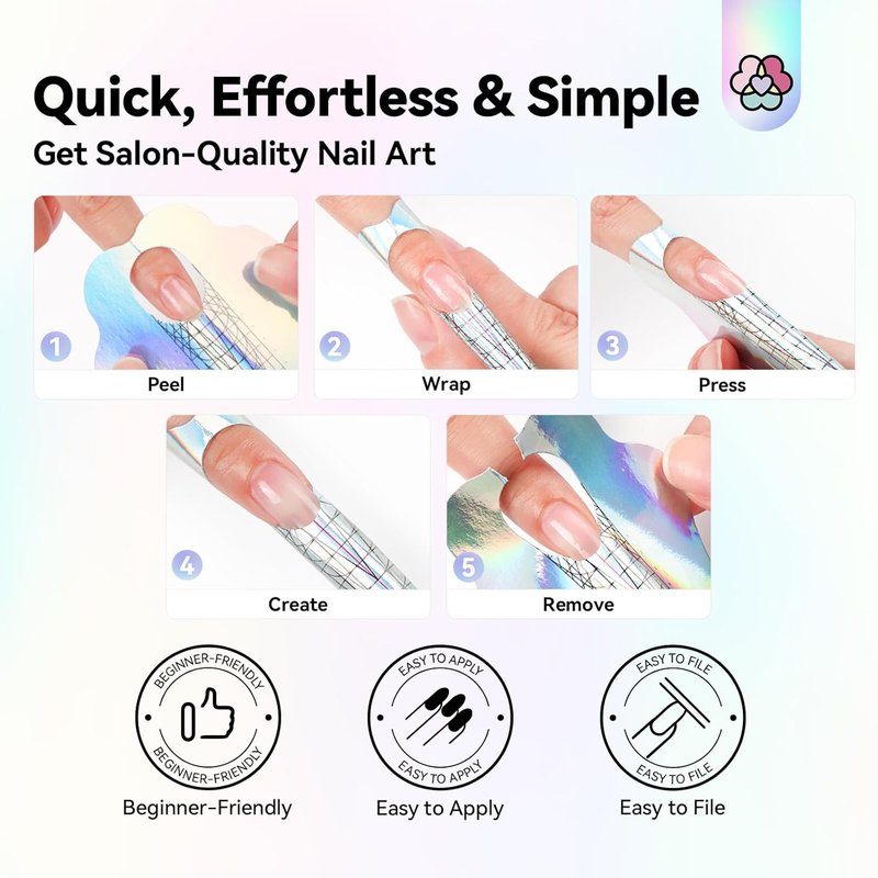 Saviland Long Length Reusable Nail Forms - Super Sticky Poly Gel Stencils for Acrylic Nails | Durable Self-Adhesive Design
