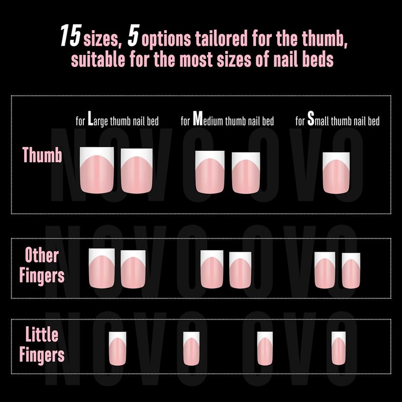 NOVO OVO Press-On Baby Pink French Tip Nail Tips | Full Cover Soft Gel Extensions - 240 Pcs in 15 Sizes