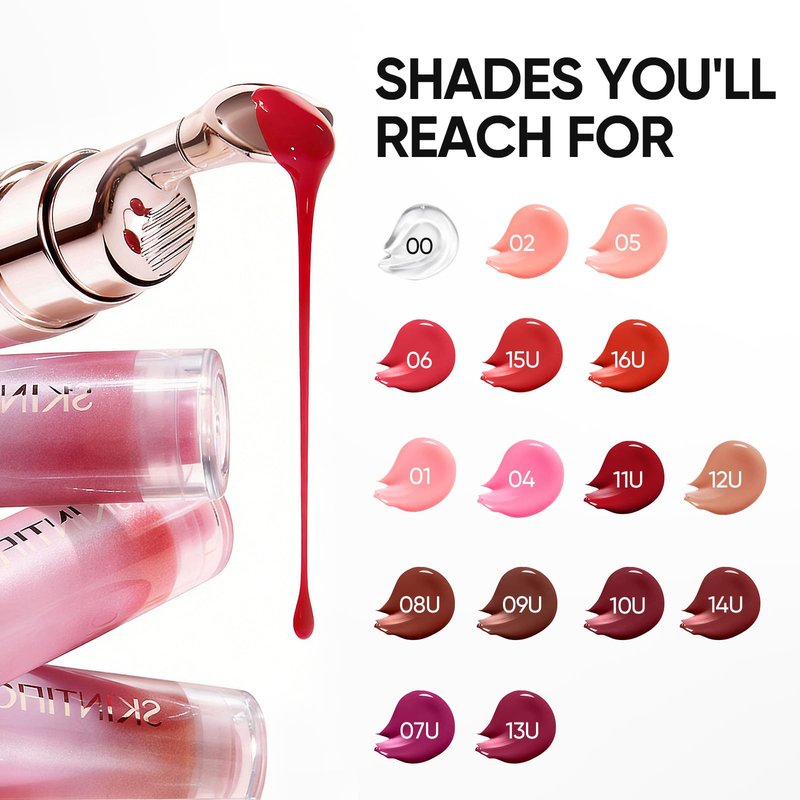 SKINTIFIC Peptide Brightening Lip Serum, Hydrating & Plumping Tinted Lip Gloss, Moisturizing Lip Balm with Polypeptides & Squalane for Glossy Sheer, Smooth Lips(13U Fine Wine)