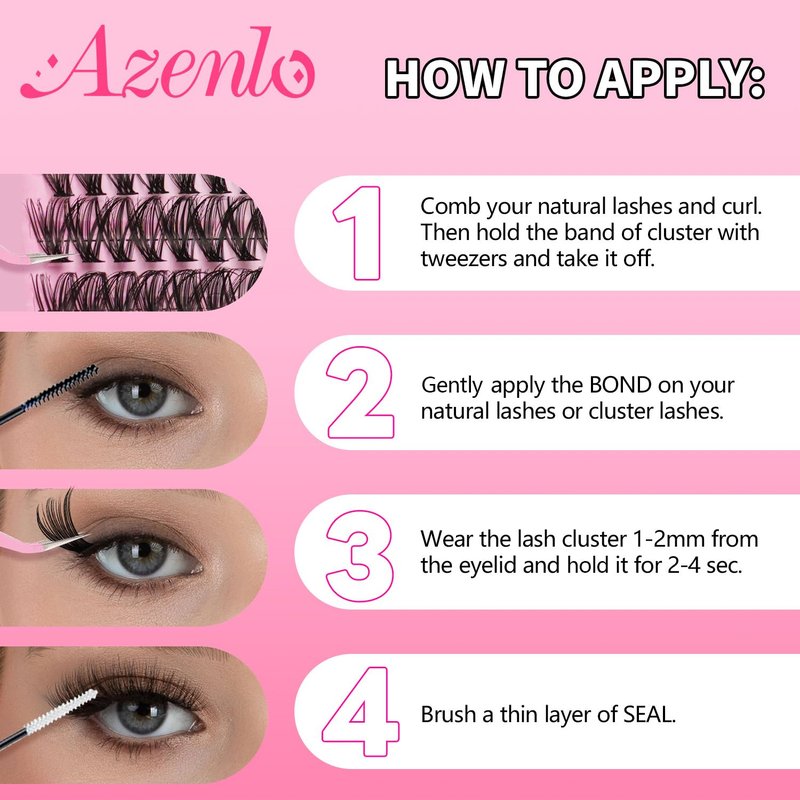 Azenlo Lash Extensions 40D+60D Cluster 240pcs DIY Wispy Lash Clusters 10-16mm Eyelash Clusters for Beginners At Home Individual Thin Band Lash Kit (40D+60D Kit)