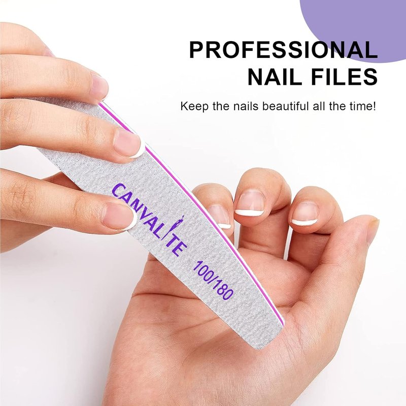 Canvalite Nail Files - 10 PCS Professional Double-Sided Emery Boards (100/180 Grit) for Home & Salon Use