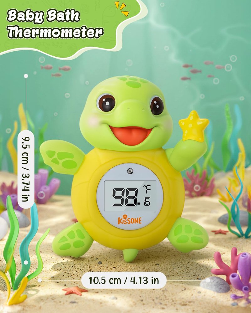 KISSONE Baby Bath Thermometer, Digital Water Temperature Monitor for Newborns & Toddlers, Accurate Temperature Readings, BPA-Free, °F/°C, Floating Turtle Toy with Bath Water Safety