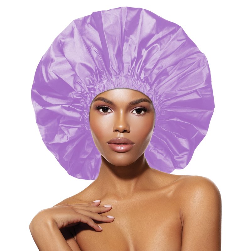 DONNA Shower & Conditioning Silky Satin Cap Waterproof Bath Caps Plastic Reusable Shower Caps Elastic Band Bath Hair Hat Stocking Stuffers for Women, 1PC LILAC COLOR JUMBO SIZE