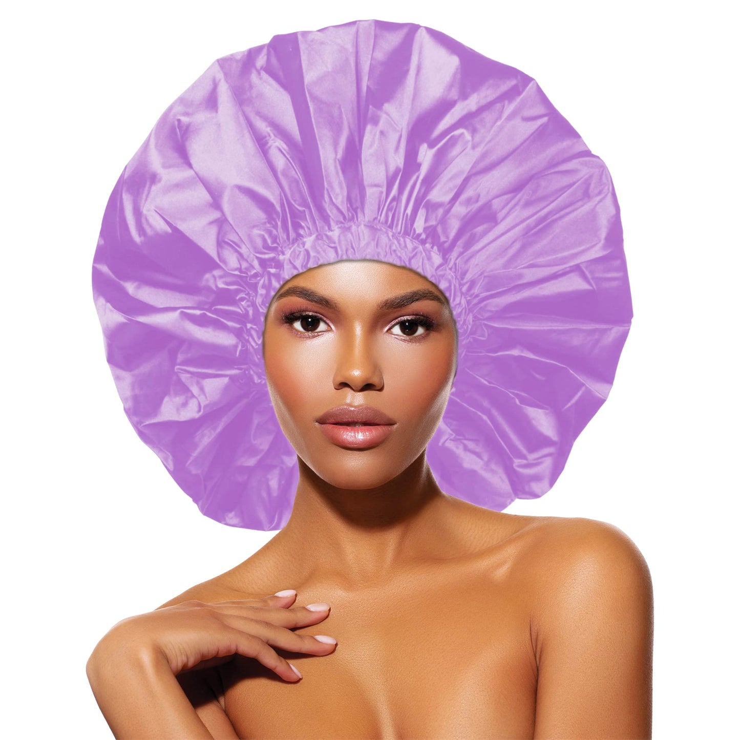 DONNA Shower & Conditioning Silky Satin Cap Waterproof Bath Caps Plastic Reusable Shower Caps Elastic Band Bath Hair Hat Stocking Stuffers for Women, 1PC LILAC COLOR JUMBO SIZE